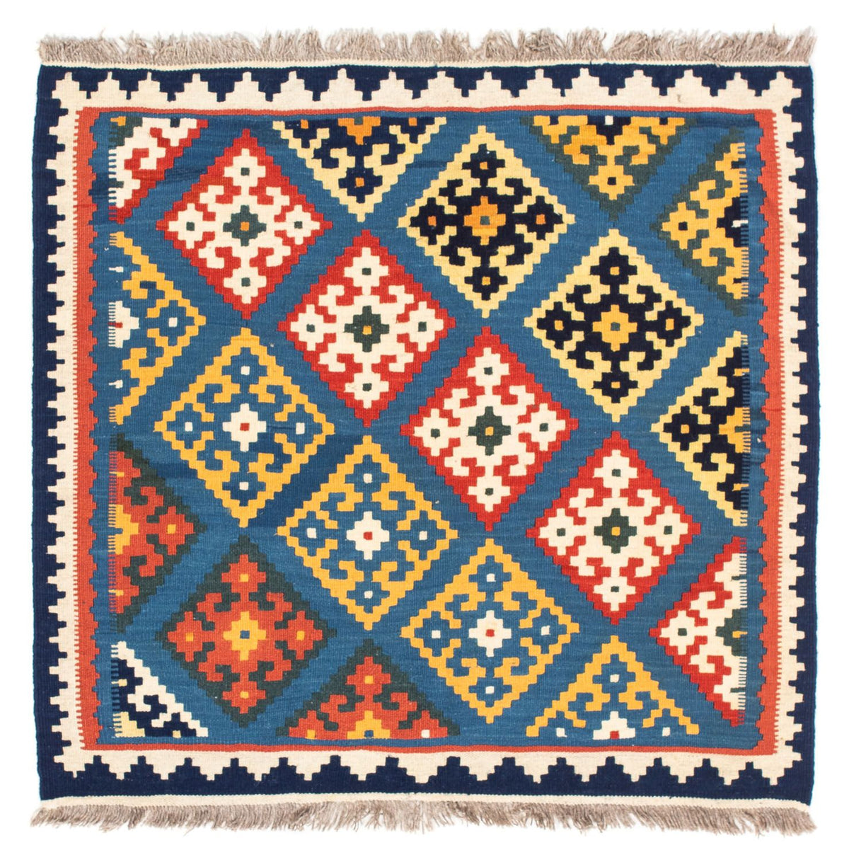 Kelim Carpet - orientalisk matta kvadrat  - 103 x 93 cm - ljusblå