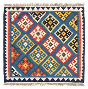 Kelim Carpet - orientalisk matta kvadrat  - 103 x 93 cm - ljusblå