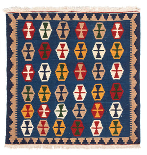 Kelim Carpet - orientalisk matta kvadrat  - 96 x 96 cm - mörkblå