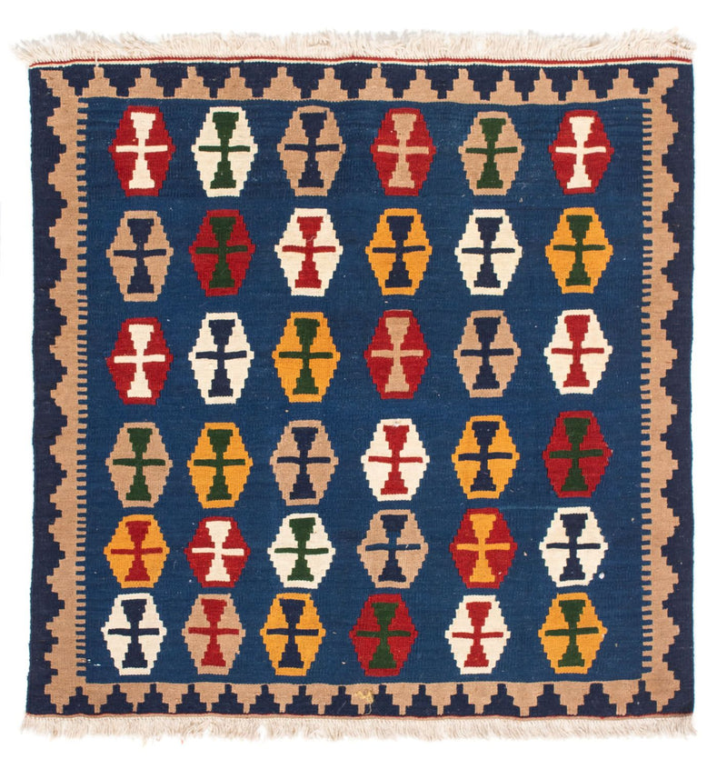 Kelim Carpet - orientalisk matta kvadrat  - 96 x 96 cm - mörkblå