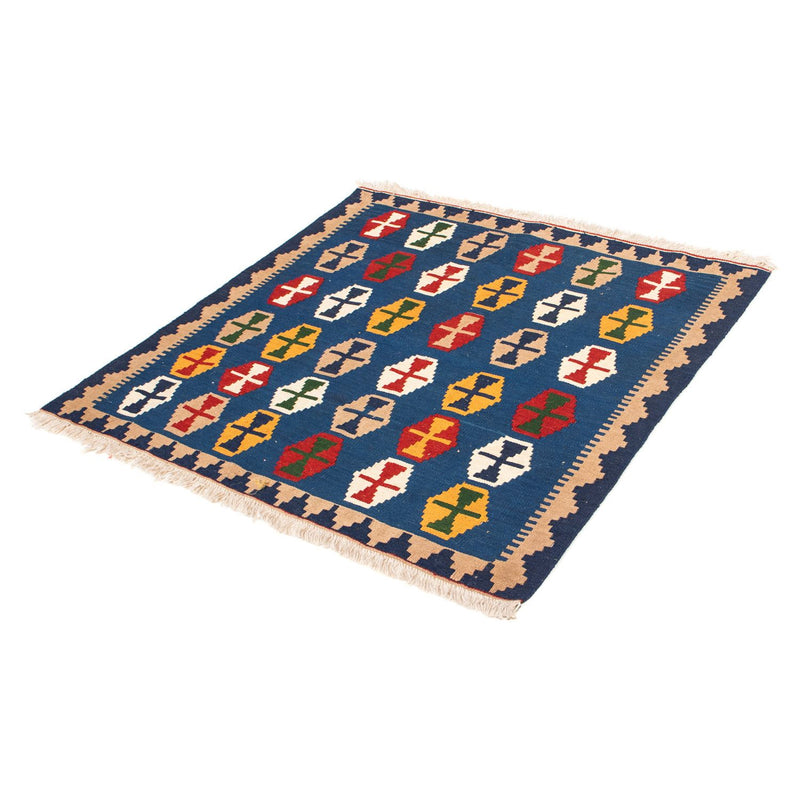 Kelim Carpet - orientalisk matta kvadrat  - 96 x 96 cm - mörkblå