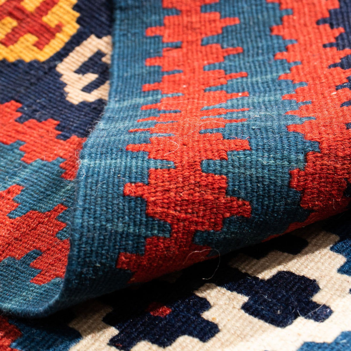 Kelim Carpet - orientalisk matta kvadrat  - 104 x 103 cm - mörkblå