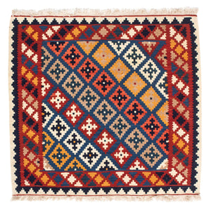 Kelim Carpet - orientalisk matta kvadrat  - 103 x 97 cm - mörkblå