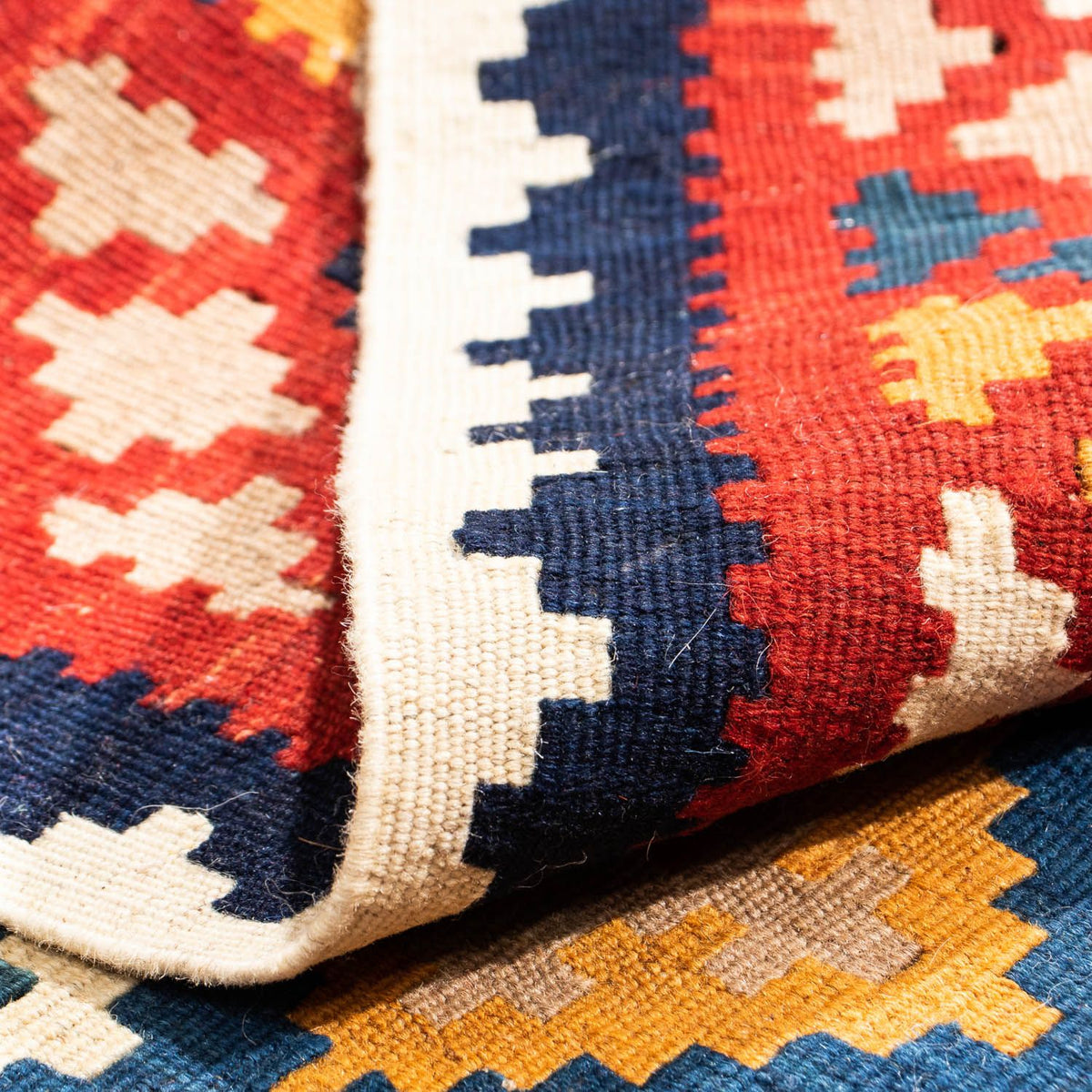 Kelim Carpet - orientalisk matta kvadrat  - 103 x 97 cm - mörkblå