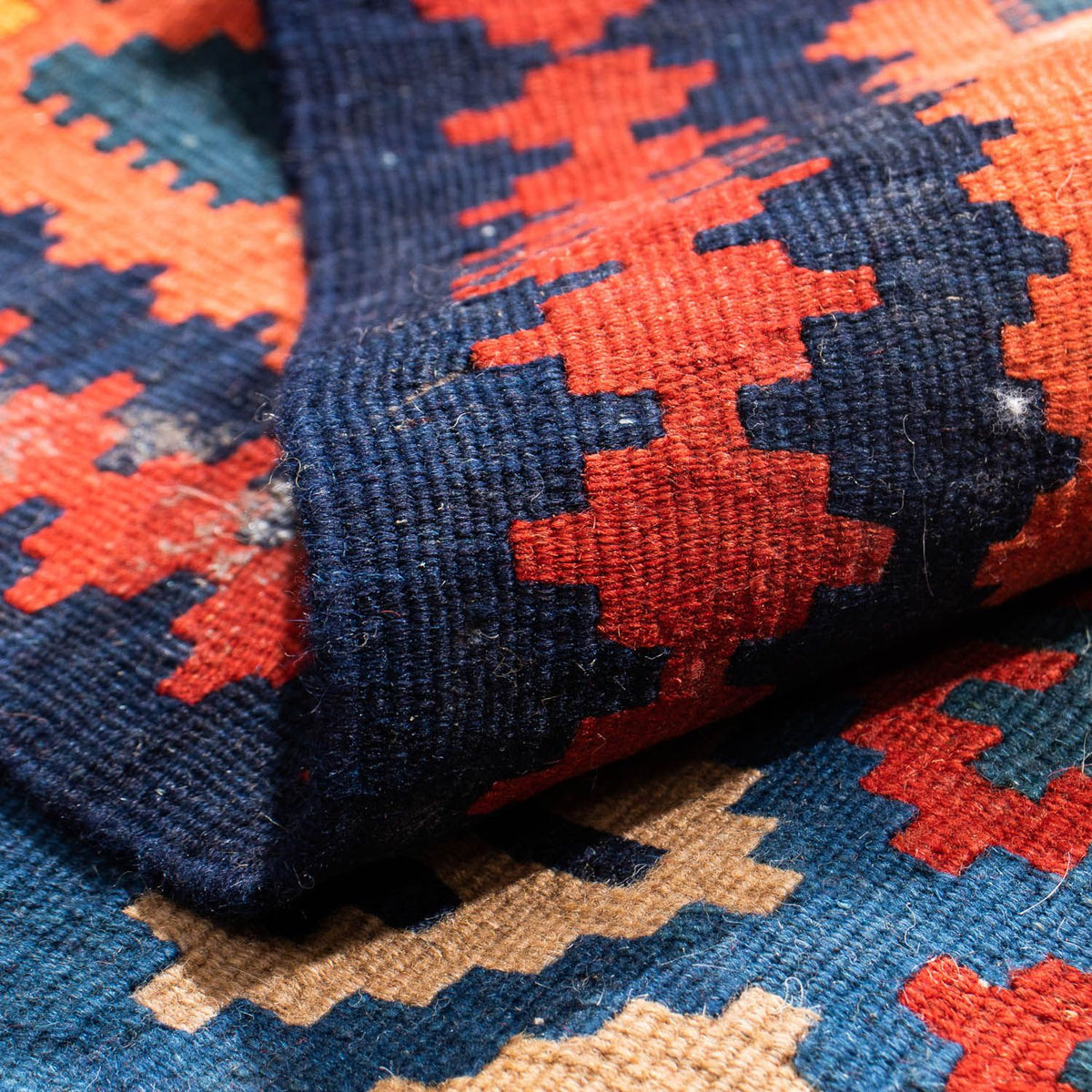 Kelim Carpet - orientalisk matta kvadrat  - 104 x 100 cm - mörkblå