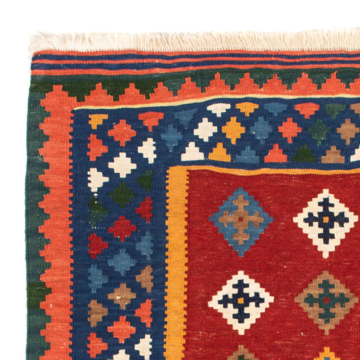 Kelim Carpet - orientalisk matta kvadrat  - 104 x 101 cm - mörkröd