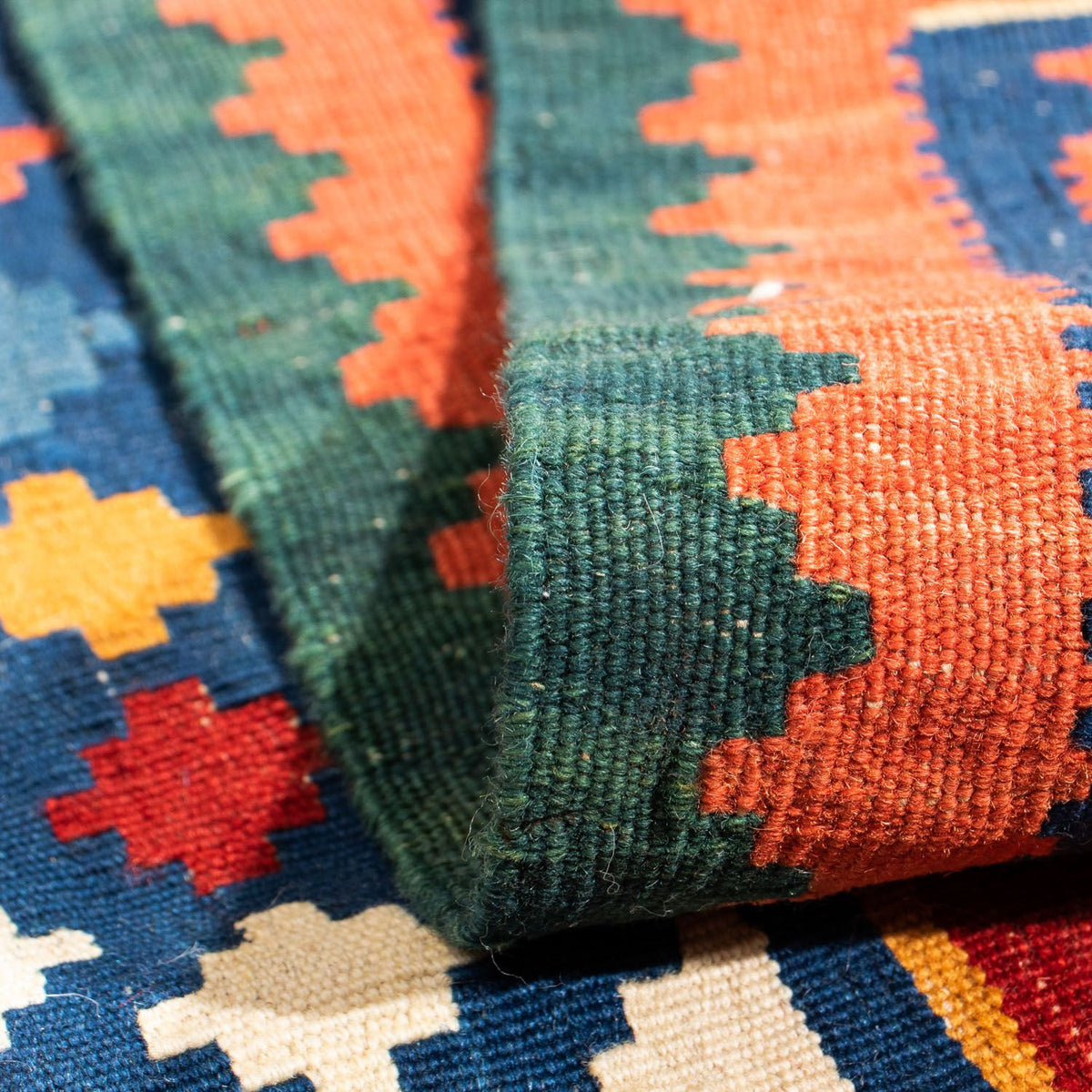 Kelim Carpet - orientalisk matta kvadrat  - 104 x 101 cm - mörkröd