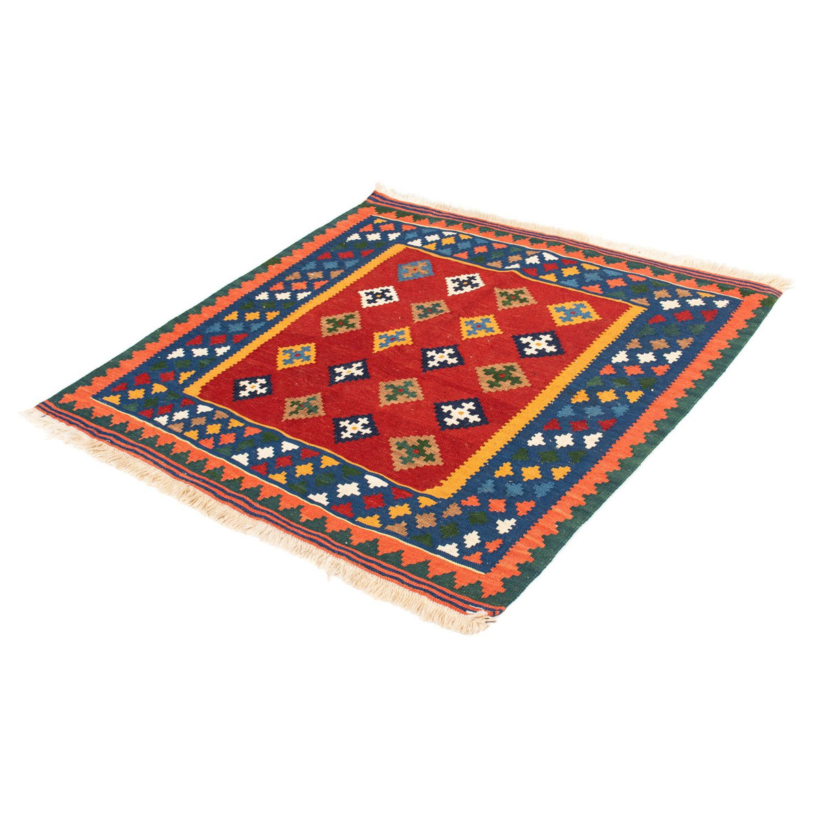 Kelim Carpet - orientalisk matta kvadrat  - 104 x 101 cm - mörkröd