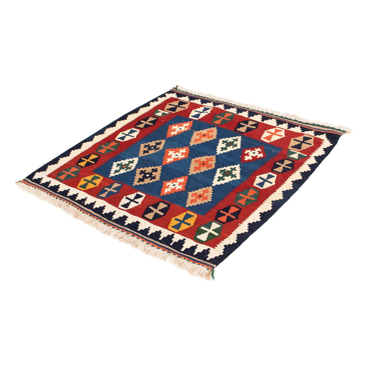 Kelim Carpet - orientalisk matta kvadrat  - 100 x 96 cm - mörkblå