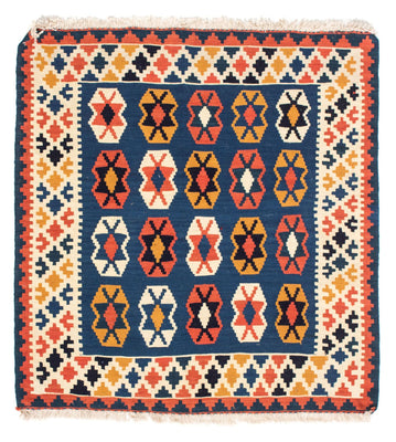 Kelim Carpet - orientalisk matta kvadrat  - 103 x 100 cm - mörkblå