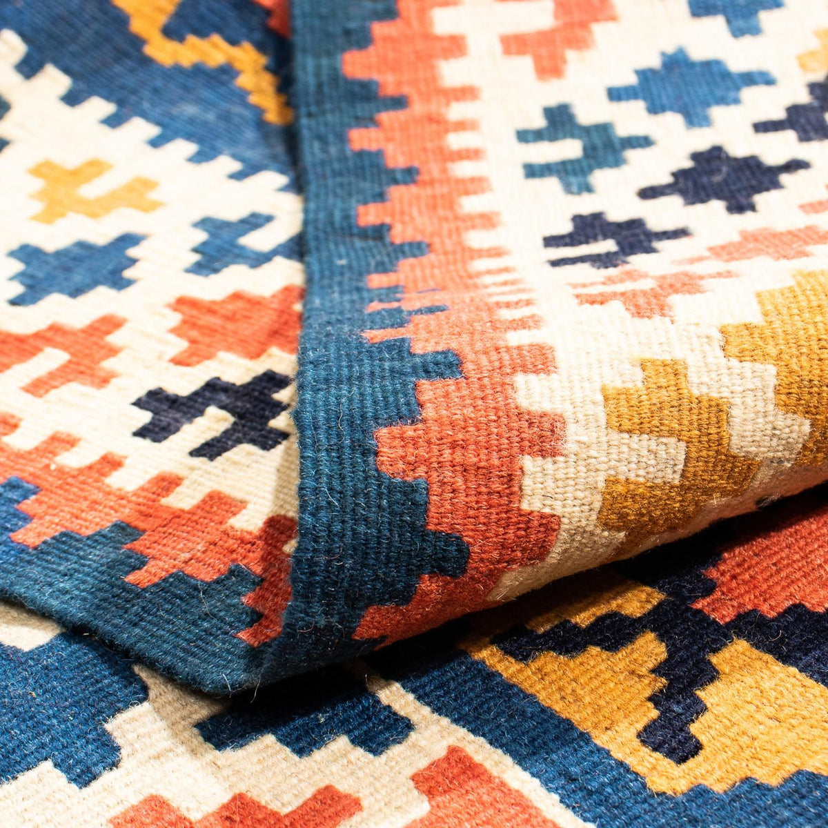 Kelim Carpet - orientalisk matta kvadrat  - 103 x 100 cm - mörkblå