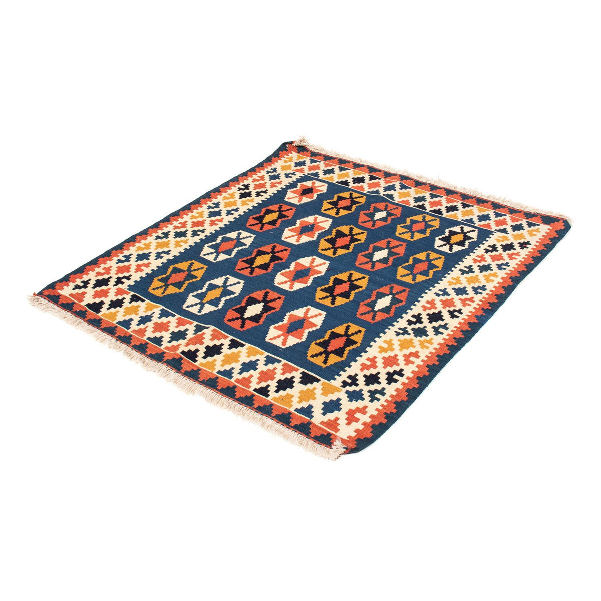Kelim Carpet - orientalisk matta kvadrat  - 103 x 100 cm - mörkblå