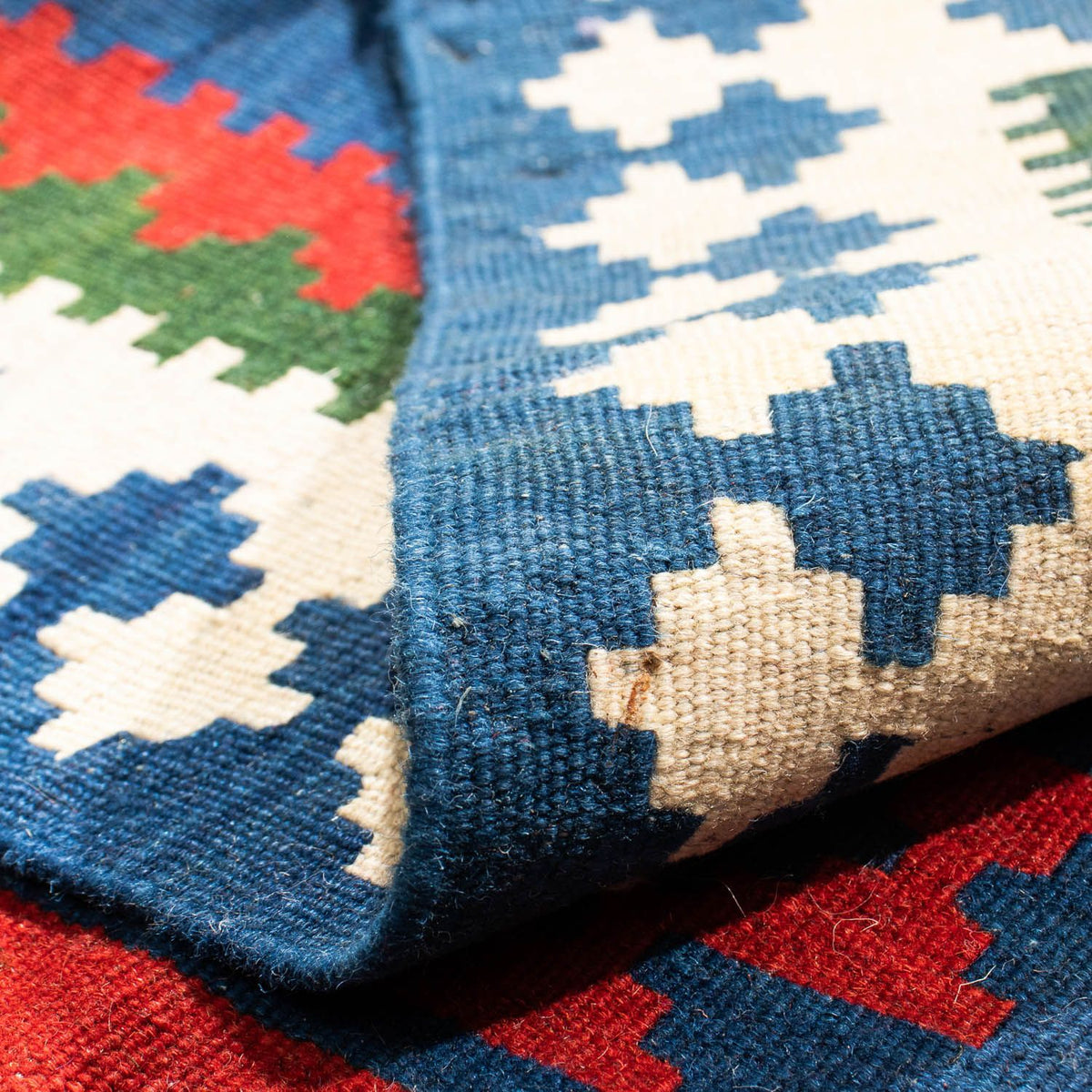 Kelim Carpet - orientalisk matta kvadrat  - 103 x 100 cm - mörkblå