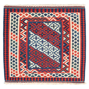 Kelim Carpet - orientalisk matta kvadrat  - 100 x 95 cm - mörkblå