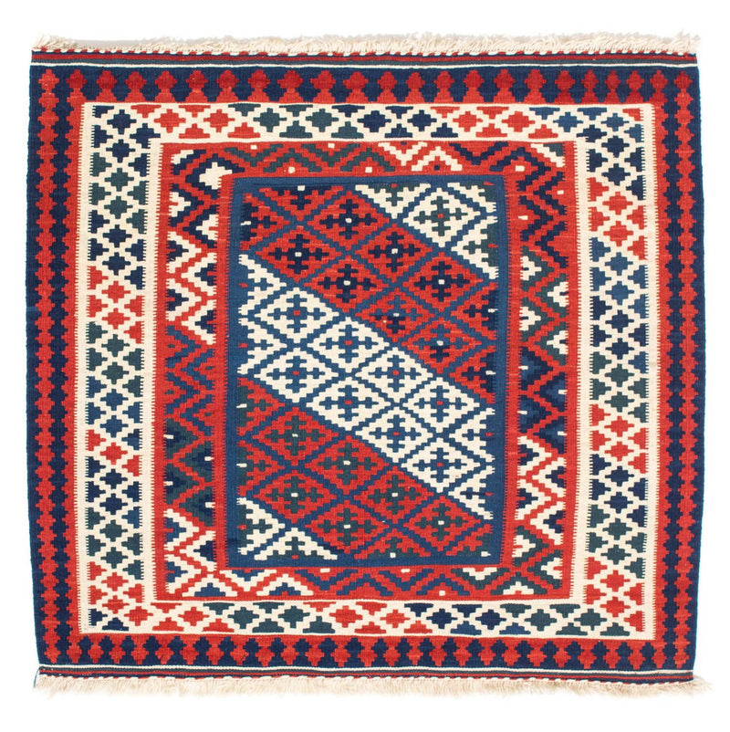 Kelim Carpet - orientalisk matta kvadrat  - 100 x 95 cm - mörkblå