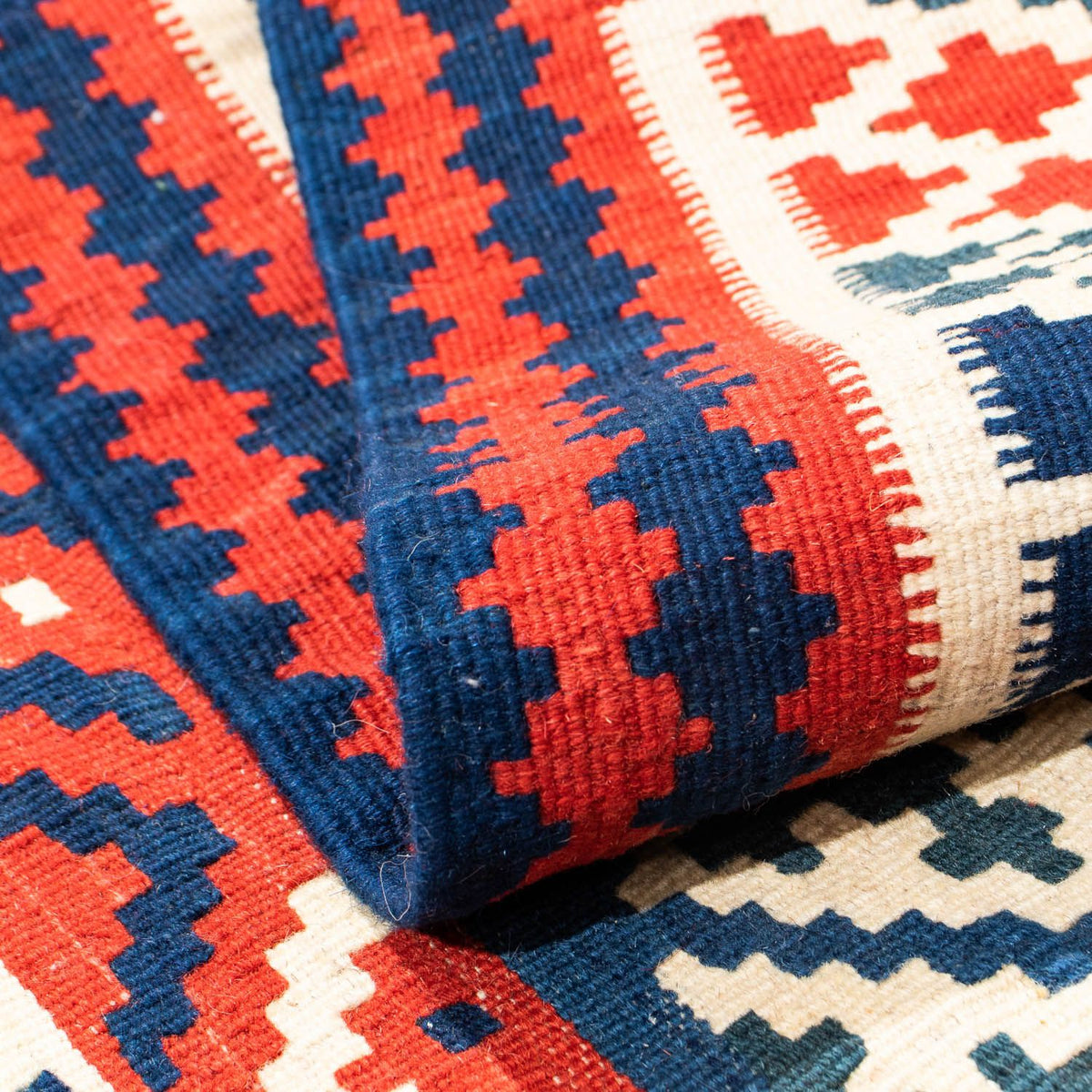 Kelim Carpet - orientalisk matta kvadrat  - 100 x 95 cm - mörkblå