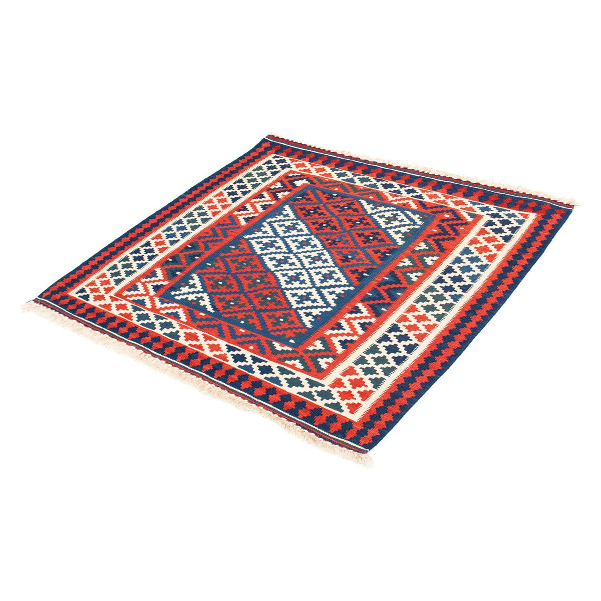 Kelim Carpet - orientalisk matta kvadrat  - 100 x 95 cm - mörkblå