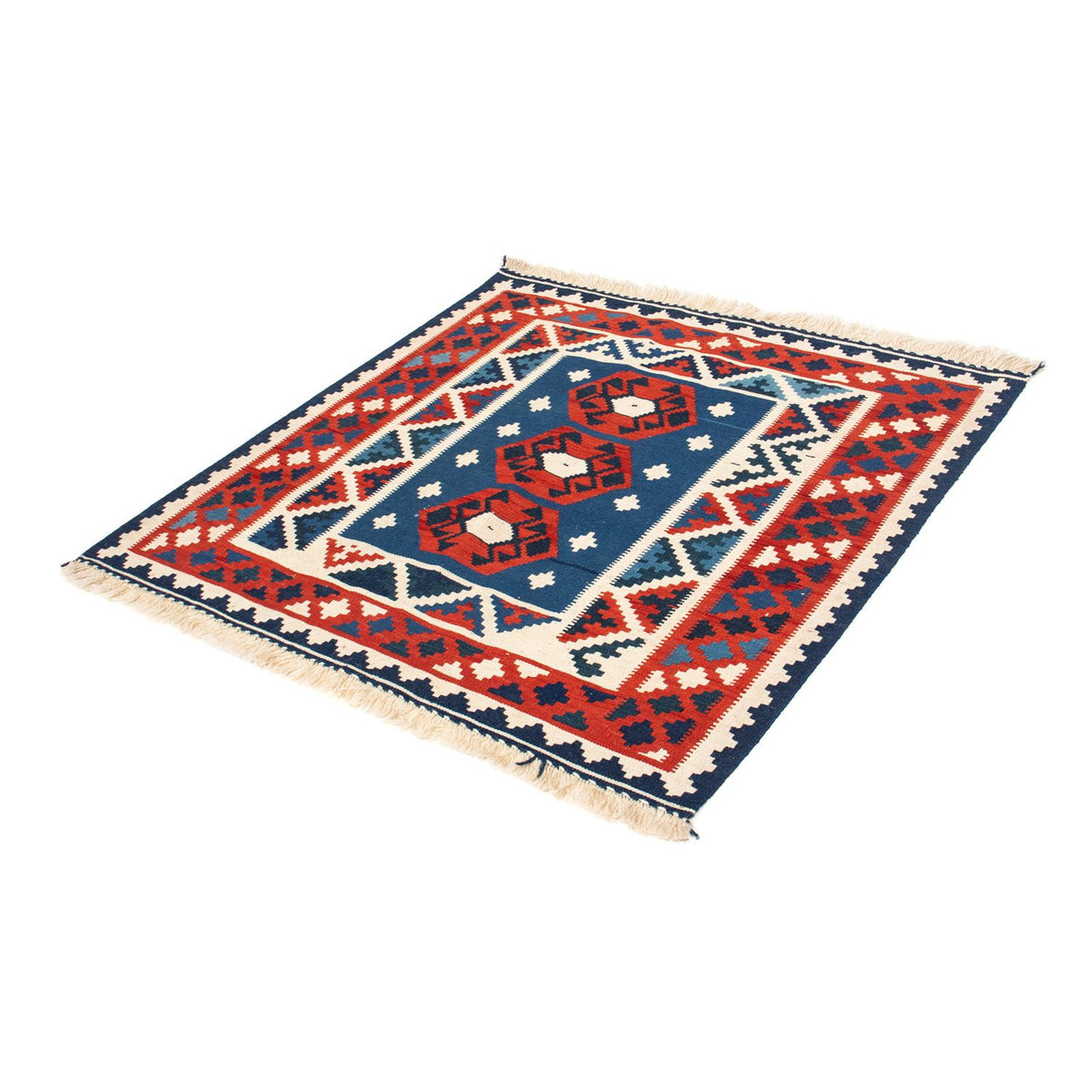 Kelim Carpet - orientalisk matta kvadrat  - 105 x 104 cm - mörkblå