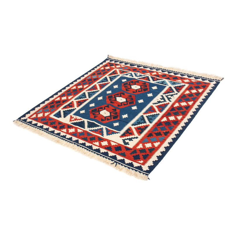 Kelim Carpet - orientalisk matta kvadrat  - 105 x 104 cm - mörkblå