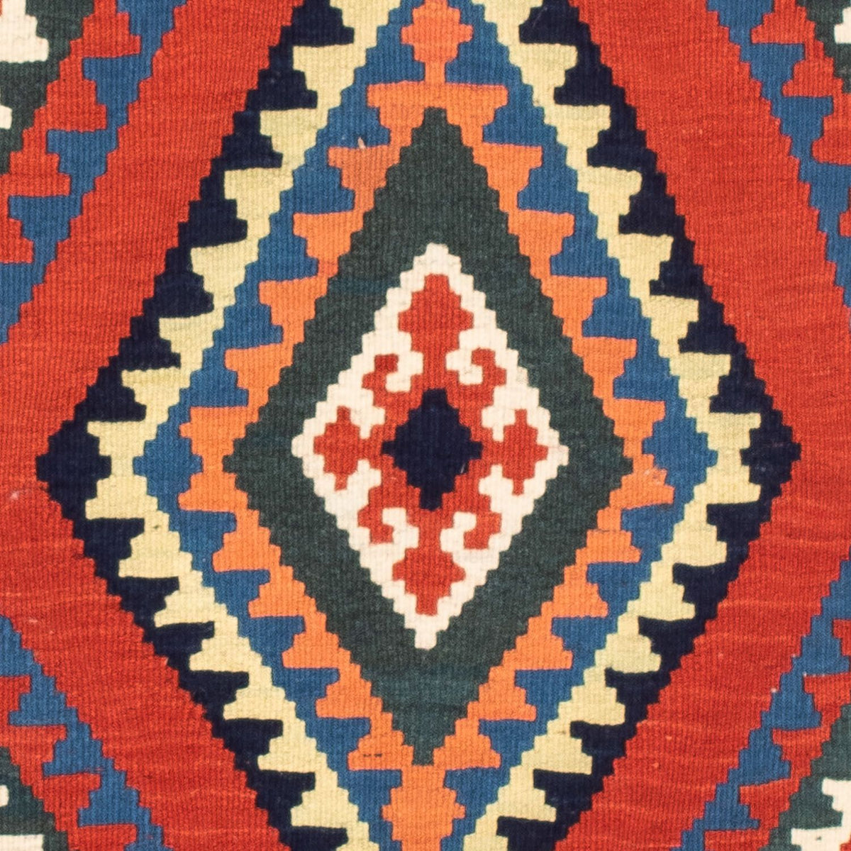 Kelim Carpet - orientalisk matta kvadrat  - 102 x 98 cm - mörkröd