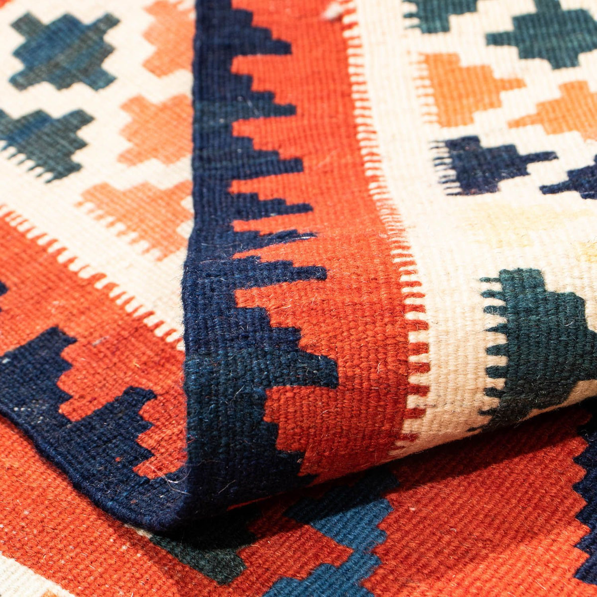 Kelim Carpet - orientalisk matta kvadrat  - 102 x 98 cm - mörkröd