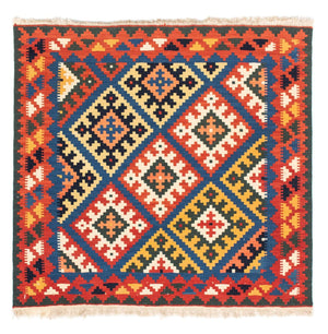 Kelim Carpet - orientalisk matta kvadrat  - 104 x 100 cm - mörkblå