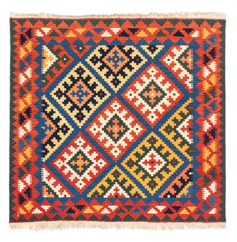 Kelim Carpet - orientalisk matta kvadrat  - 104 x 100 cm - mörkblå