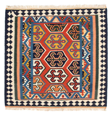 Kelim Carpet - orientalisk matta kvadrat  - 105 x 103 cm - röd