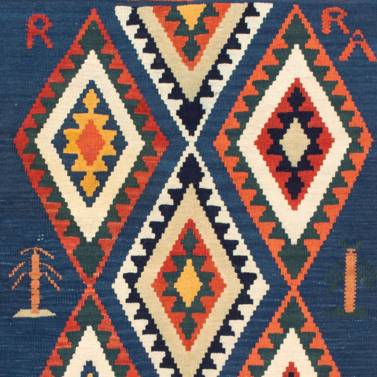 Kelim Carpet - orientalisk matta kvadrat  - 100 x 98 cm - mörkblå