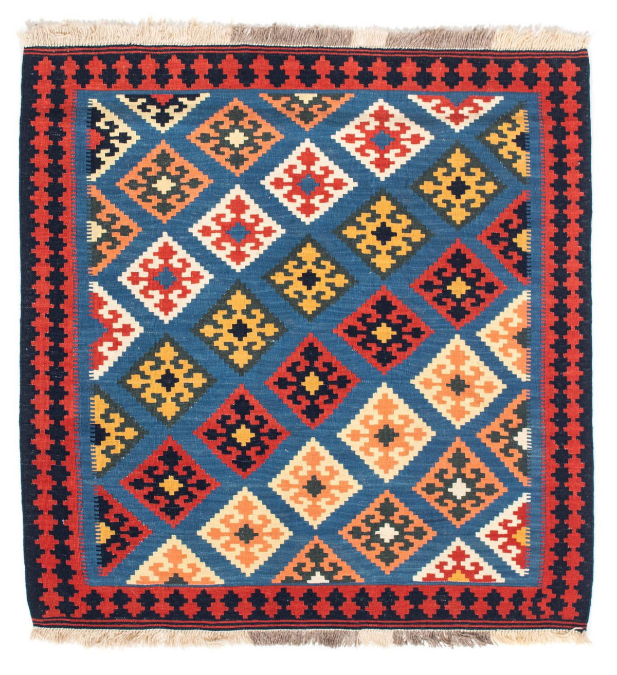 Kelim Carpet - orientalisk matta kvadrat  - 110 x 107 cm - blå