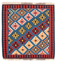 Kelim Carpet - orientalisk matta kvadrat  - 110 x 107 cm - blå