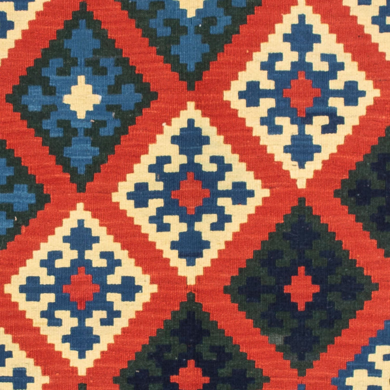 Kelim Carpet - orientalisk matta kvadrat  - 105 x 103 cm - mörkröd