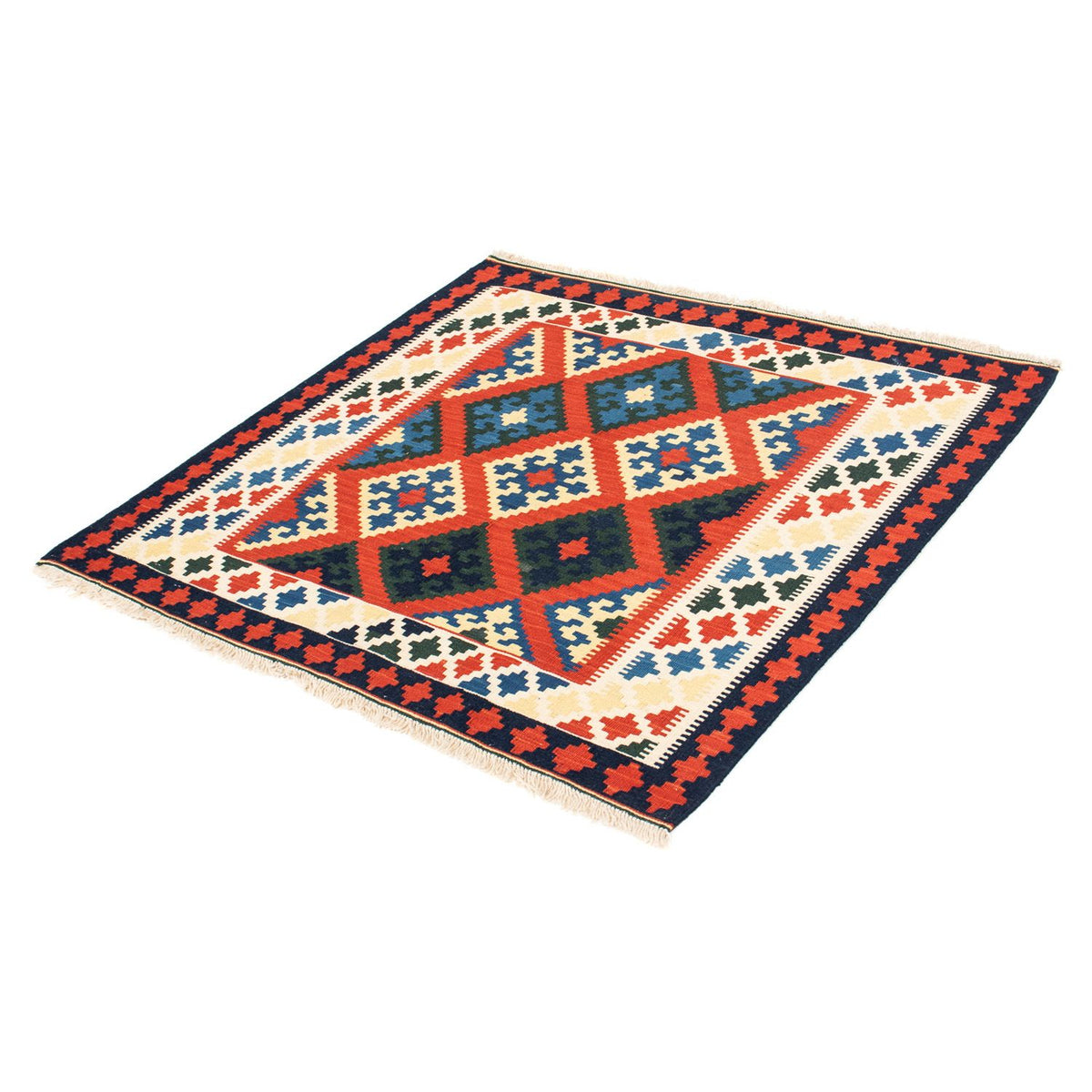 Kelim Carpet - orientalisk matta kvadrat  - 105 x 103 cm - mörkröd