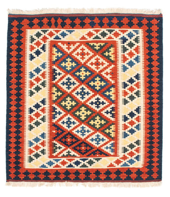 Kelim Carpet - orientalisk matta kvadrat  - 107 x 100 cm - mörkröd