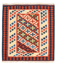 Kelim Carpet - orientalisk matta kvadrat  - 107 x 100 cm - mörkröd