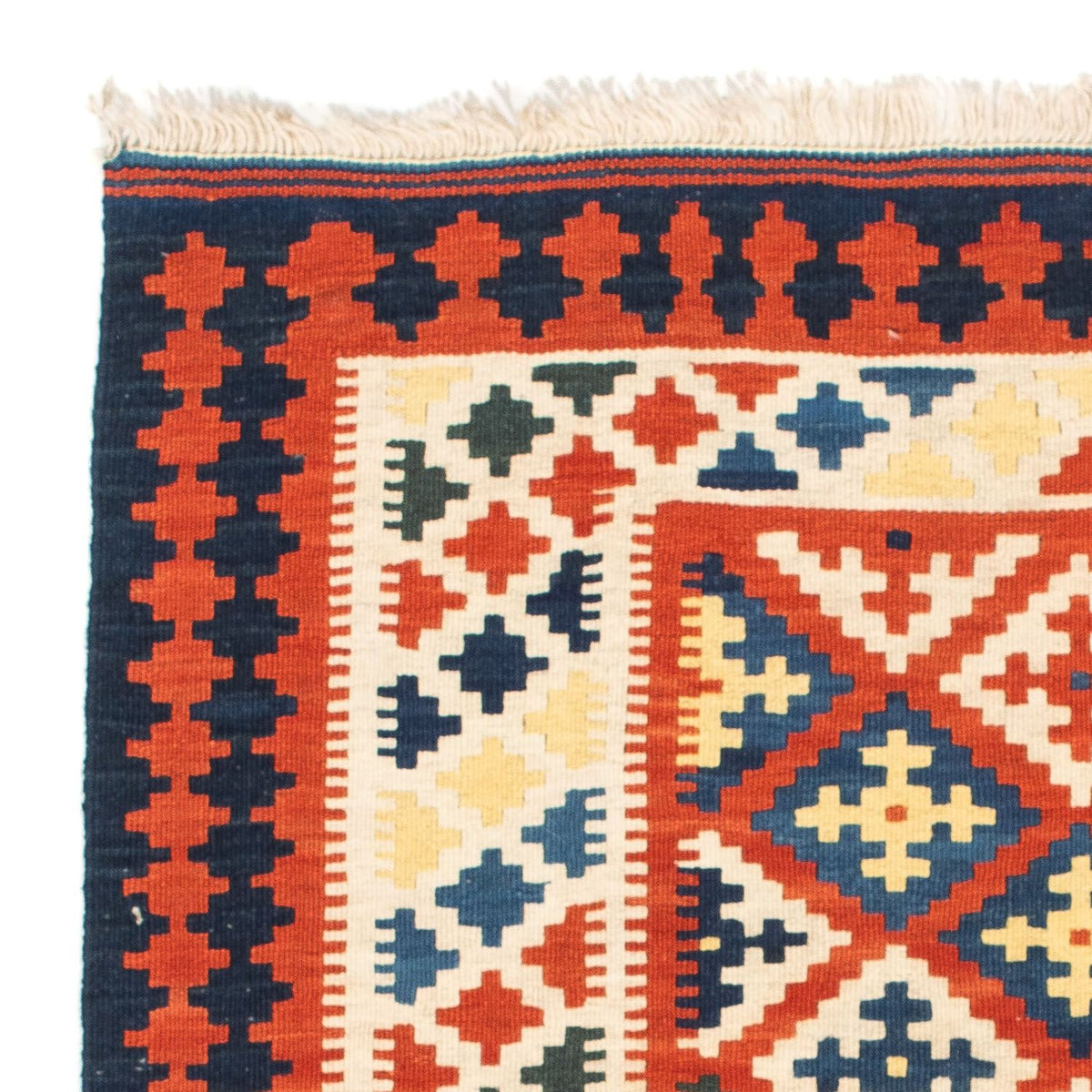 Kelim Carpet - orientalisk matta kvadrat  - 107 x 100 cm - mörkröd