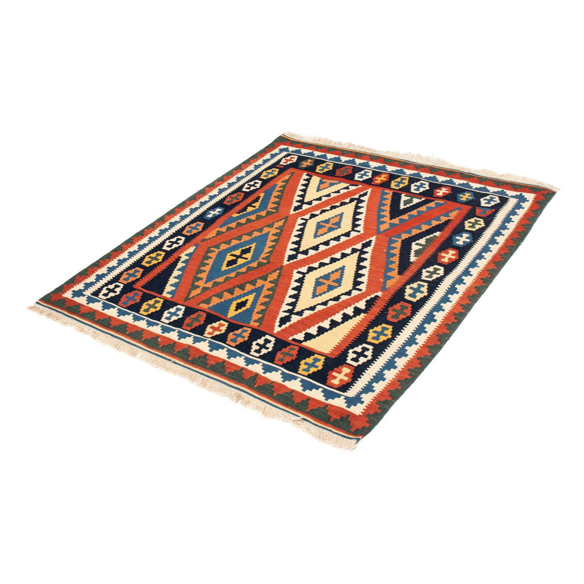 Kelim Carpet - orientalisk matta kvadrat  - 114 x 102 cm - röd