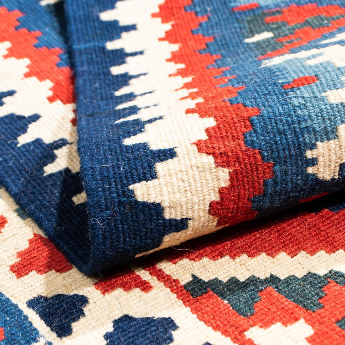 Kelim Carpet - orientalisk matta kvadrat  - 104 x 102 cm - mörkröd