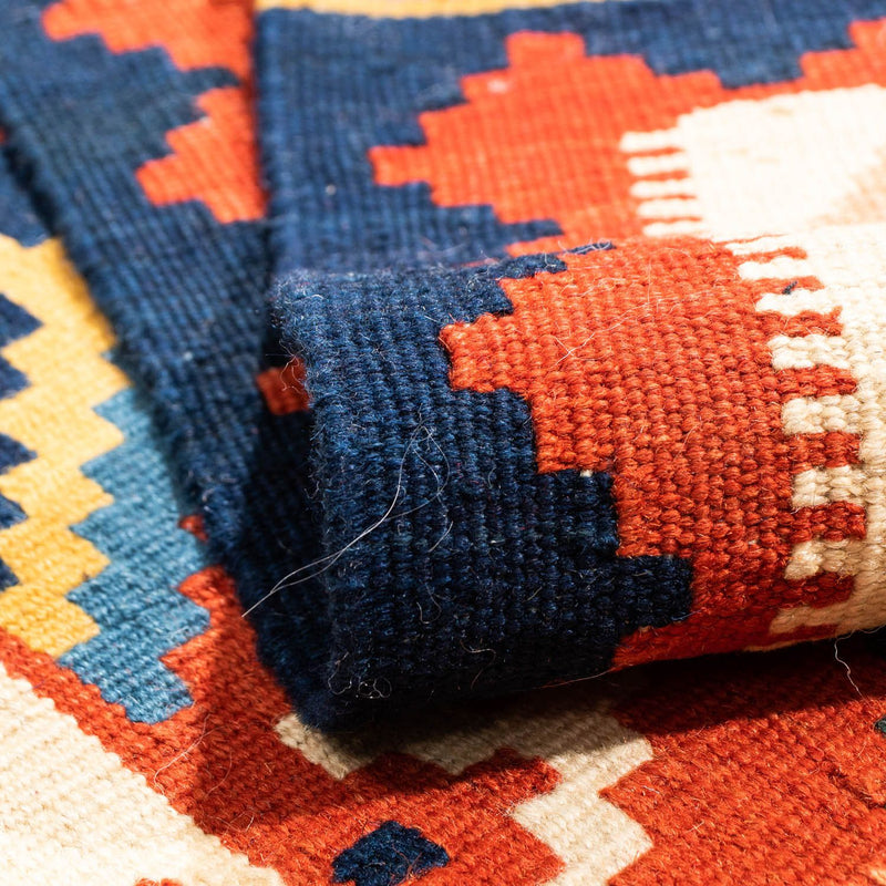 Kelim Carpet - orientalisk matta kvadrat  - 103 x 102 cm - mörkröd