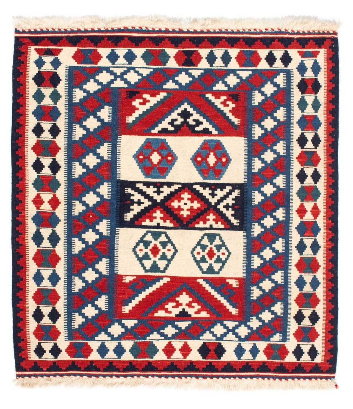 Kelim Carpet - orientalisk matta kvadrat  - 105 x 102 cm - mörkblå