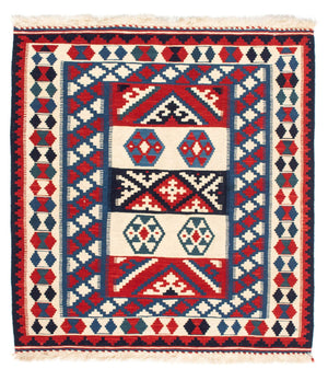 Kelim Carpet - orientalisk matta kvadrat  - 105 x 102 cm - mörkblå