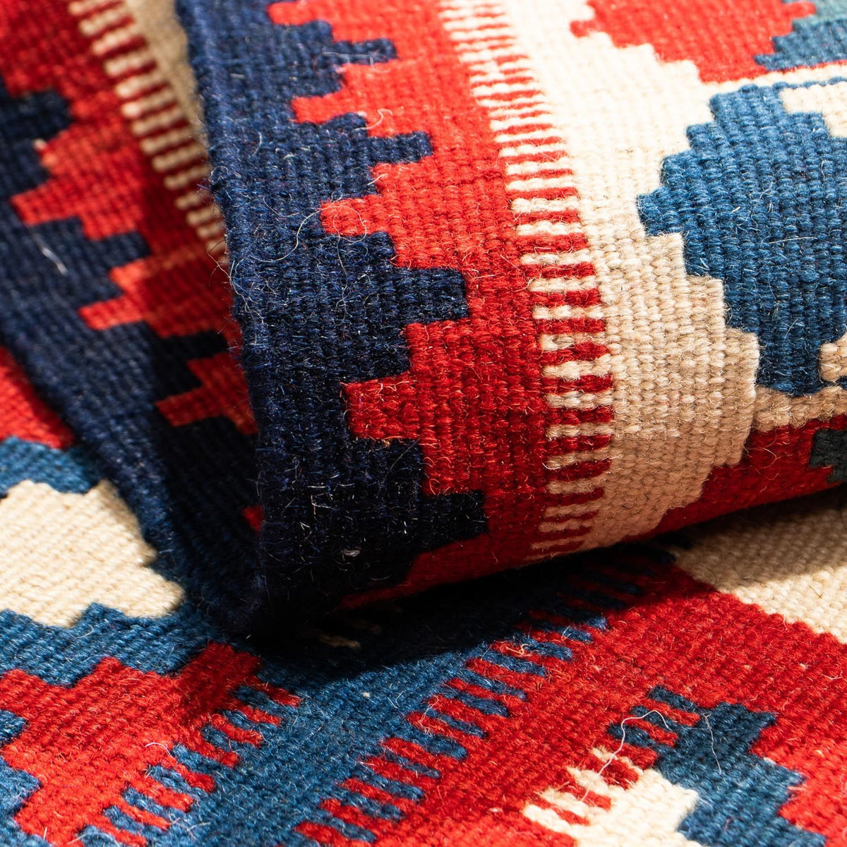 Kelim Carpet - orientalisk matta kvadrat  - 105 x 102 cm - mörkblå