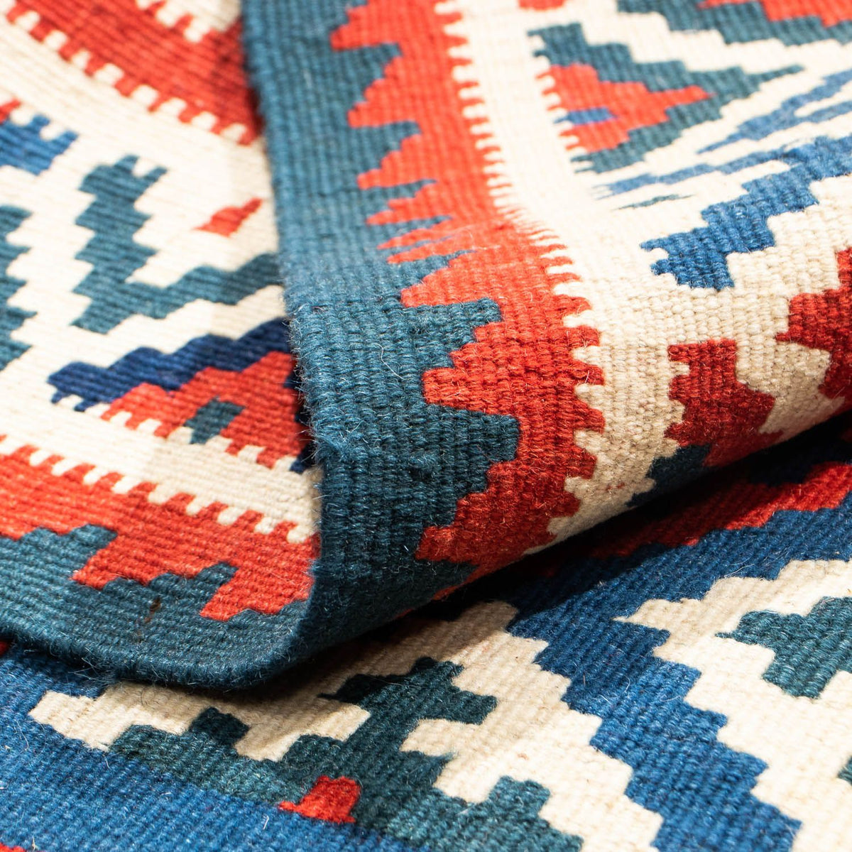 Kelim Carpet - orientalisk matta kvadrat  - 106 x 103 cm - mörkblå