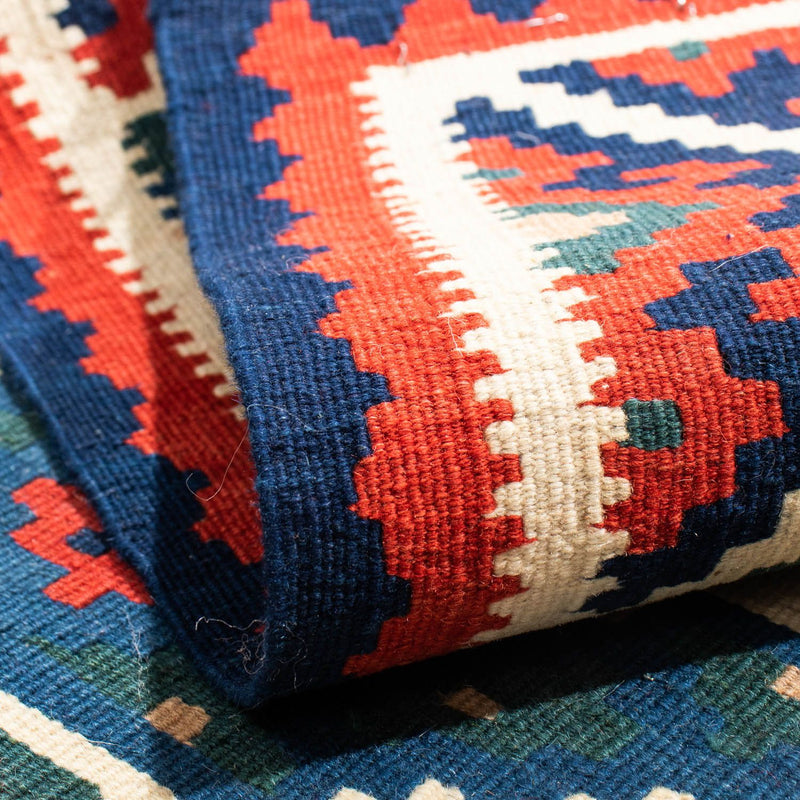 Kelim Carpet - orientalisk matta kvadrat  - 117 x 102 cm - mörkblå