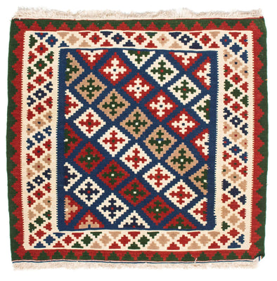 Kelim Carpet - orientalisk matta kvadrat  - 103 x 100 cm - mörkblå