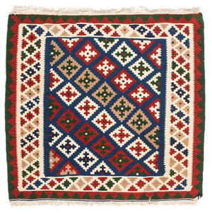 Kelim Carpet - orientalisk matta kvadrat  - 103 x 100 cm - mörkblå