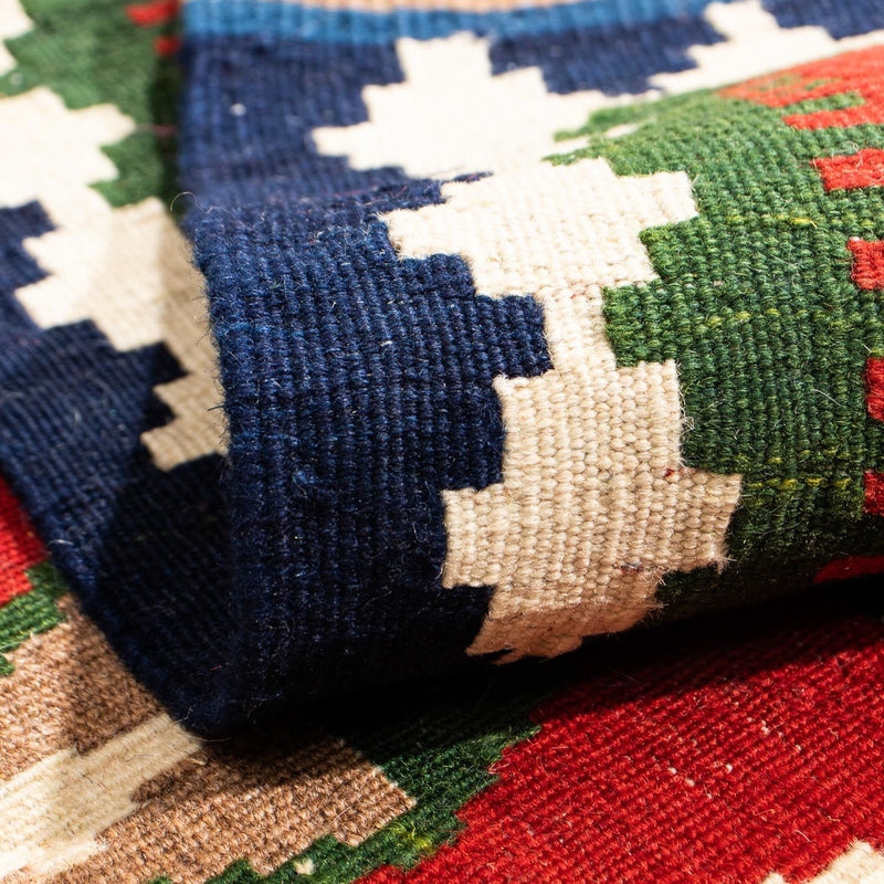 Kelim Carpet - orientalisk matta kvadrat  - 100 x 98 cm - mörkröd