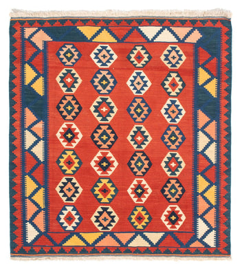 Kelim Carpet - orientalisk matta kvadrat  - 106 x 99 cm - mörkröd