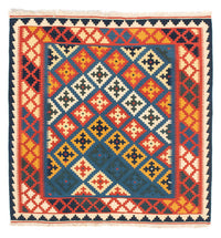 Kelim Carpet - orientalisk matta kvadrat  - 104 x 100 cm - mörkblå