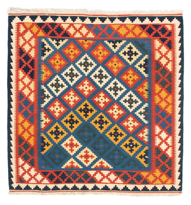 Kelim Carpet - orientalisk matta kvadrat  - 104 x 100 cm - mörkblå